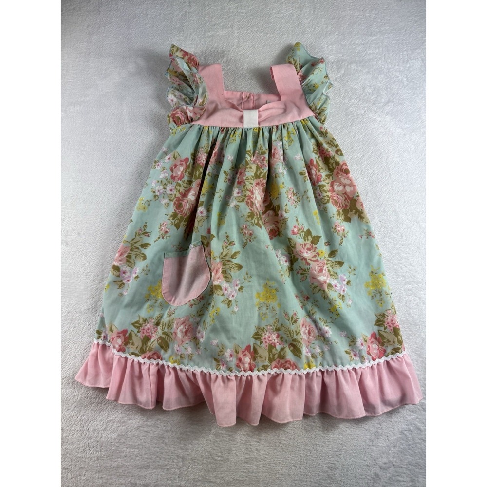 Boutique Sassy Smock pink ruffle floral‎ sleeveless girls dress SIZE 4T